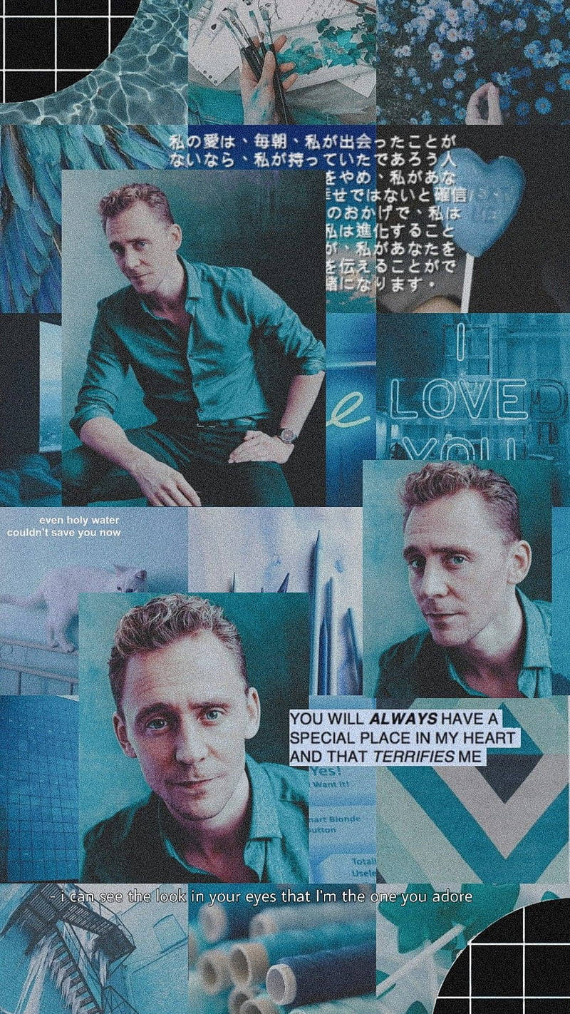 Tom Hiddleston Blue Aesthetic Collage Wallpaper