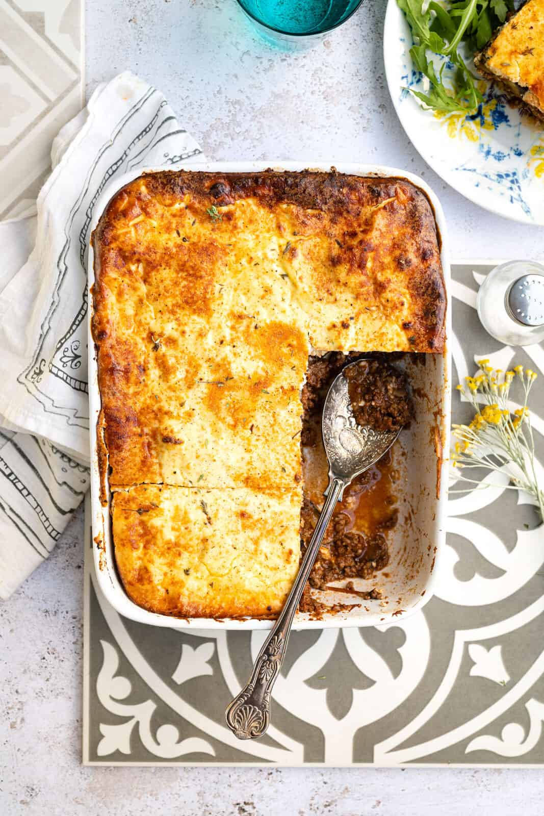 Top View Of A Delicious Moussaka Plate Wallpaper