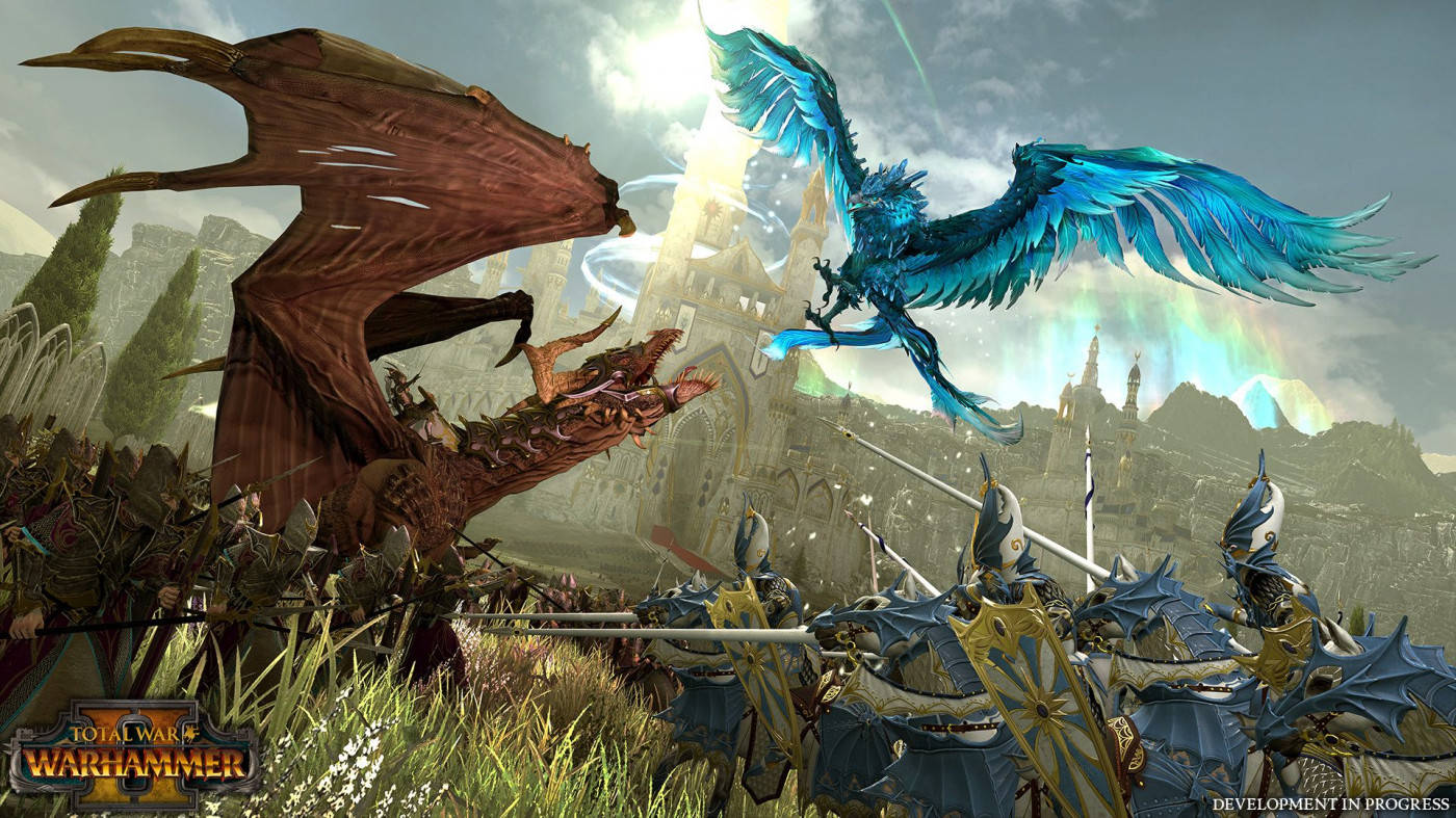 Total War Warhammer Dragon Fighting Bird Wallpaper