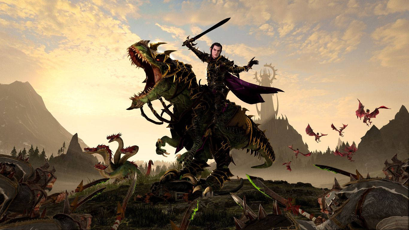 Total War Warhammer Elf Rides A Dinosaur Wallpaper