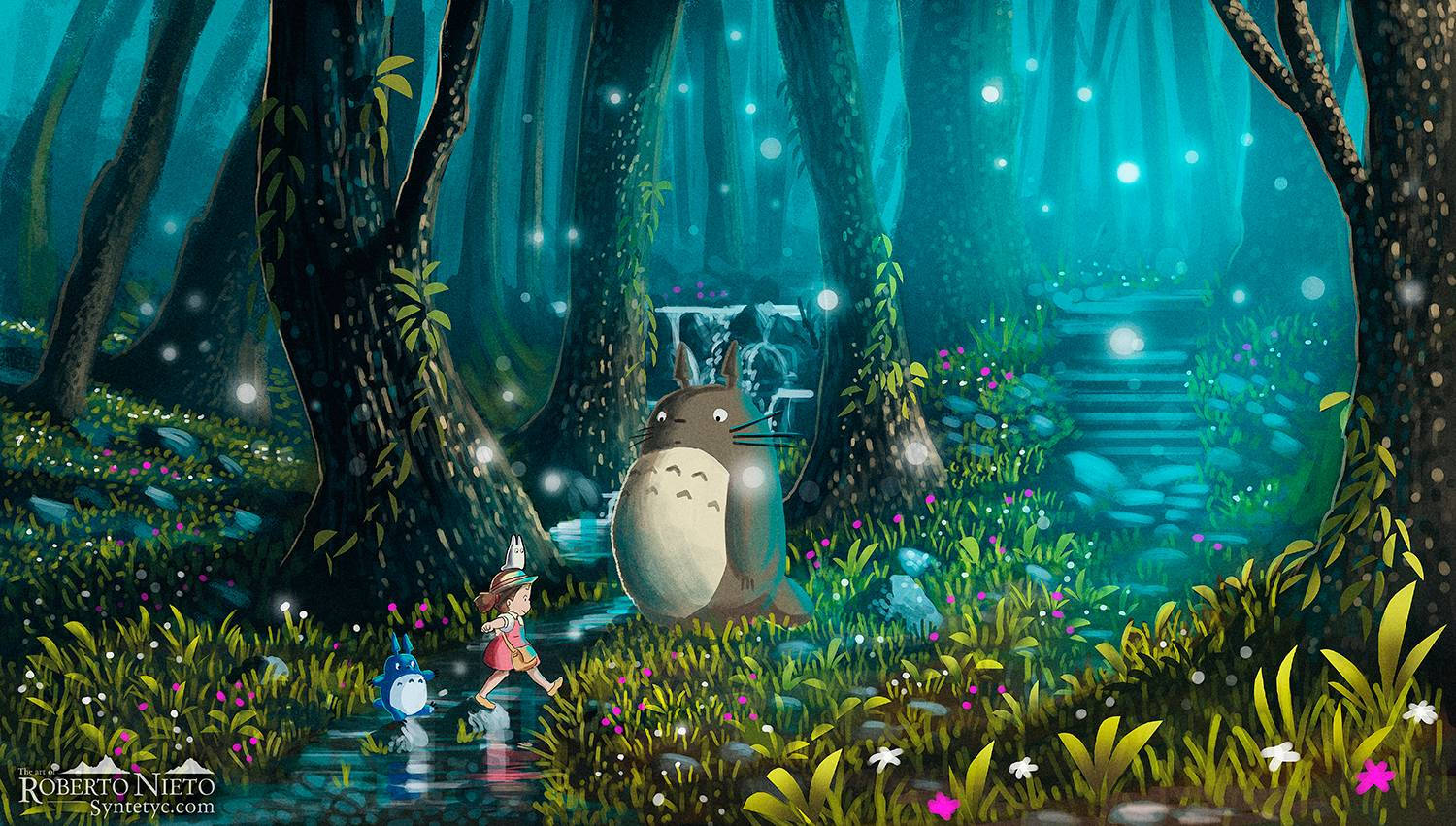 Totoro Playing In Forest Wallpaper