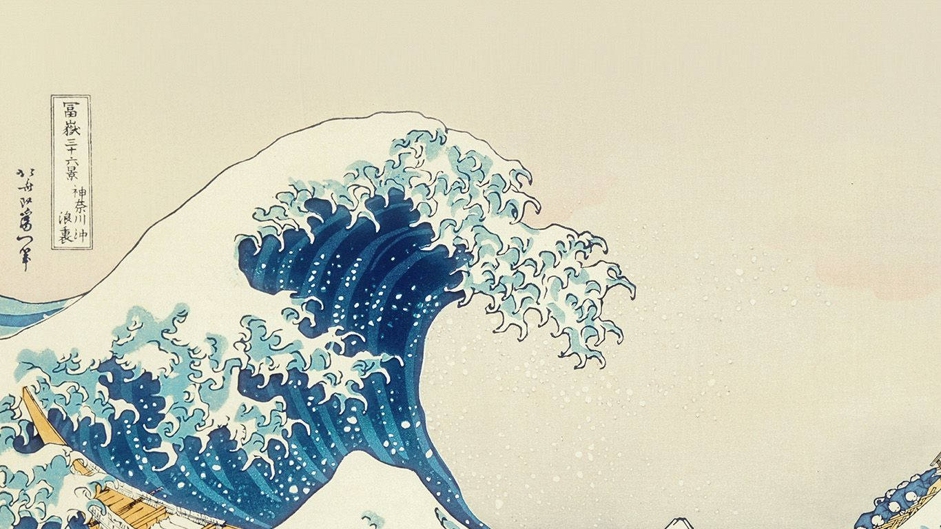 Traditional Japanese Wave Aesthetic Art Desktop Wallpaper