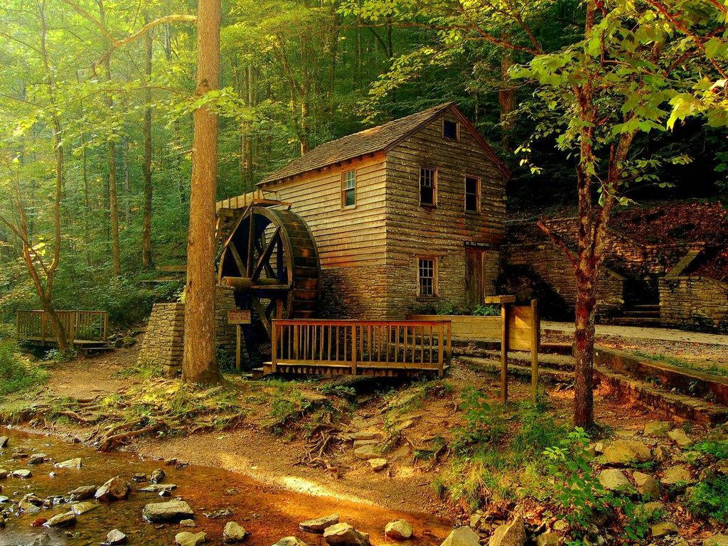 Traditional Mill House Nestled In The Forest Wallpaper