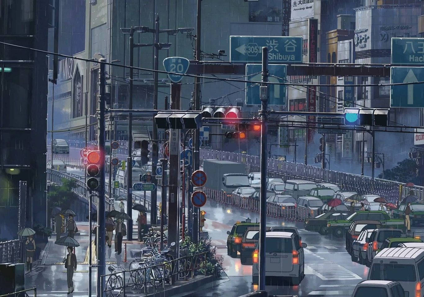 Traffic In Japanese City Anime Scene Wallpaper