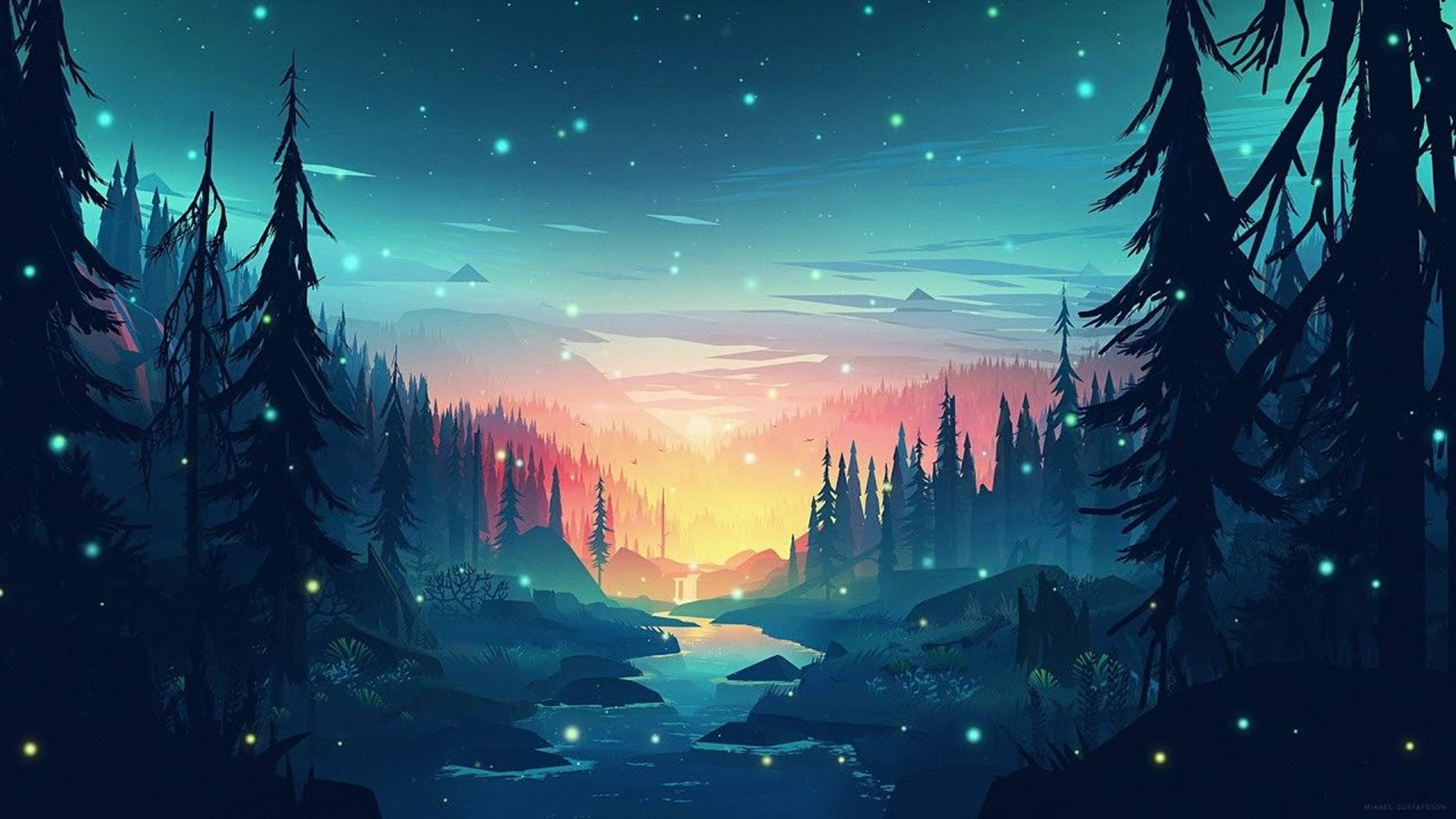 Tranquil Lo Fi Anime Forest Silhouette Wallpaper