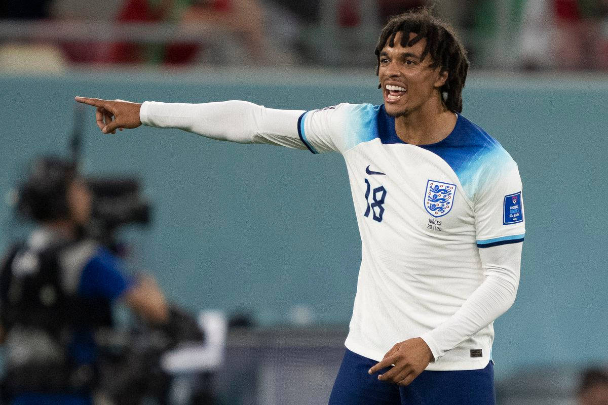 Trent Alexander-arnold Pointing At Something Wallpaper