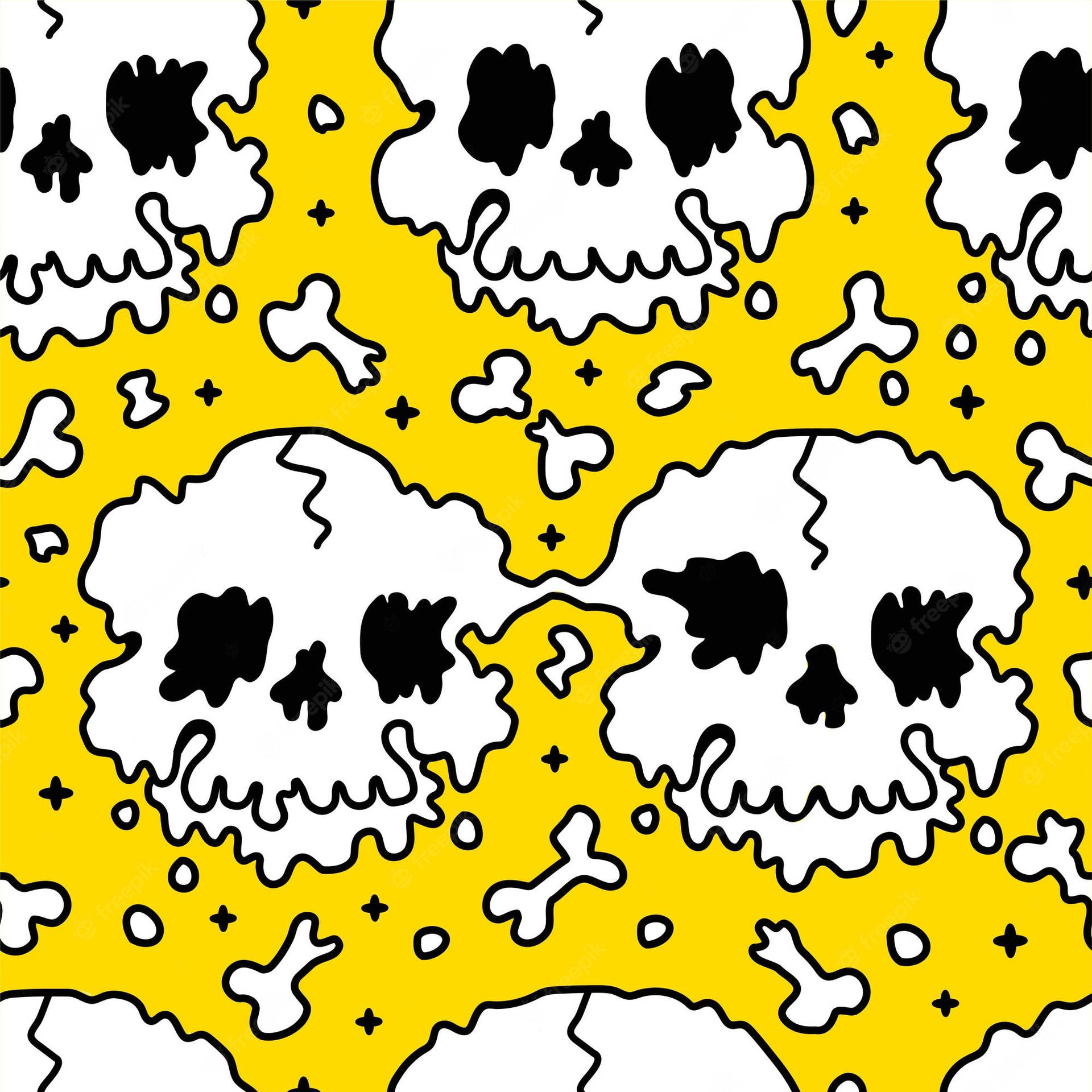 Trippy Cartoon Skulls Yellow Wallpaper