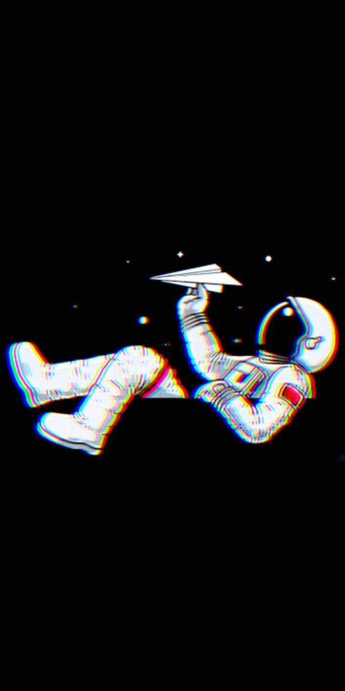 Trippy Dark Astronaut With Paper Airplane Wallpaper