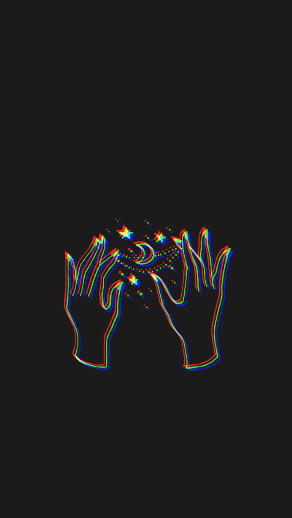 Trippy Dark Hands With Stars And A Moon Wallpaper