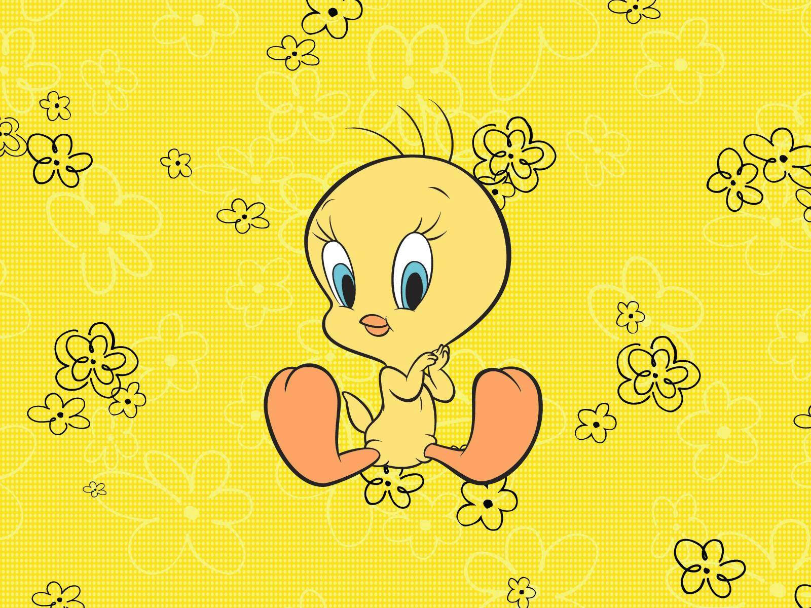 Tweety In Yellow Floral Background Wallpaper