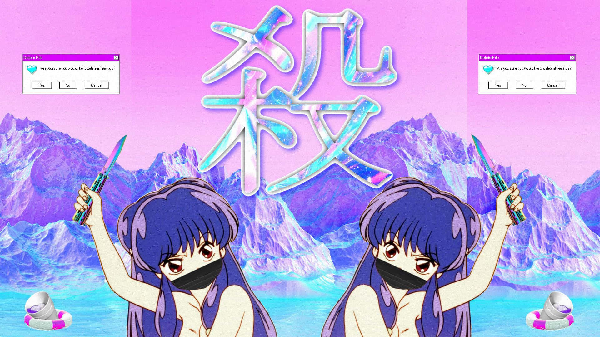 Two Anime Girls With Blue Hair And A Knife Wallpaper