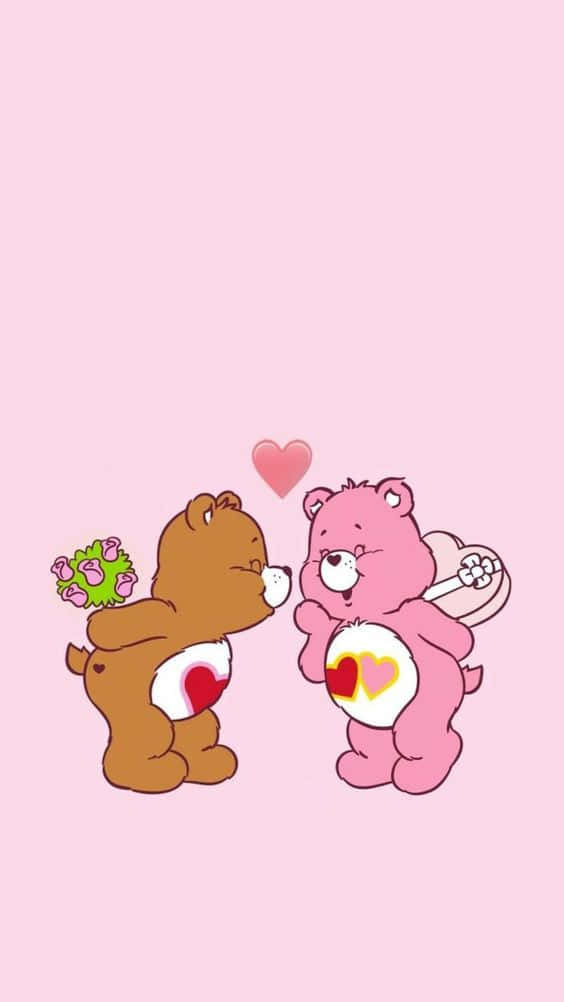 Two Care Bears Are Holding Hands And Kissing Wallpaper