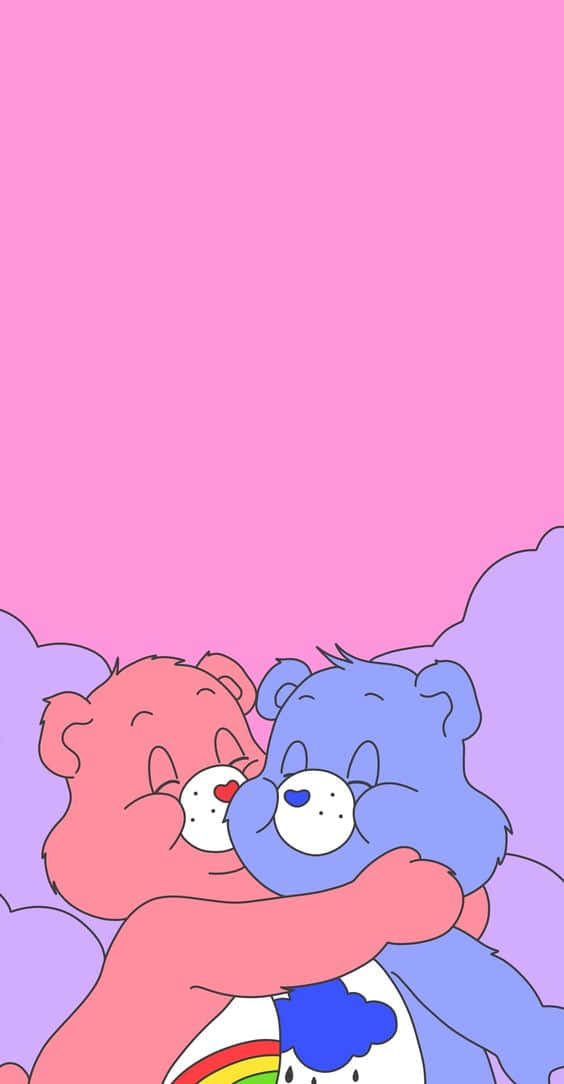 Two Care Bears Hugging Each Other On A Pink Background Wallpaper