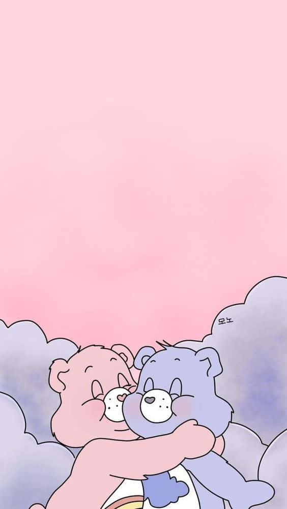 Two Cartoon Bears Hugging In The Clouds Wallpaper