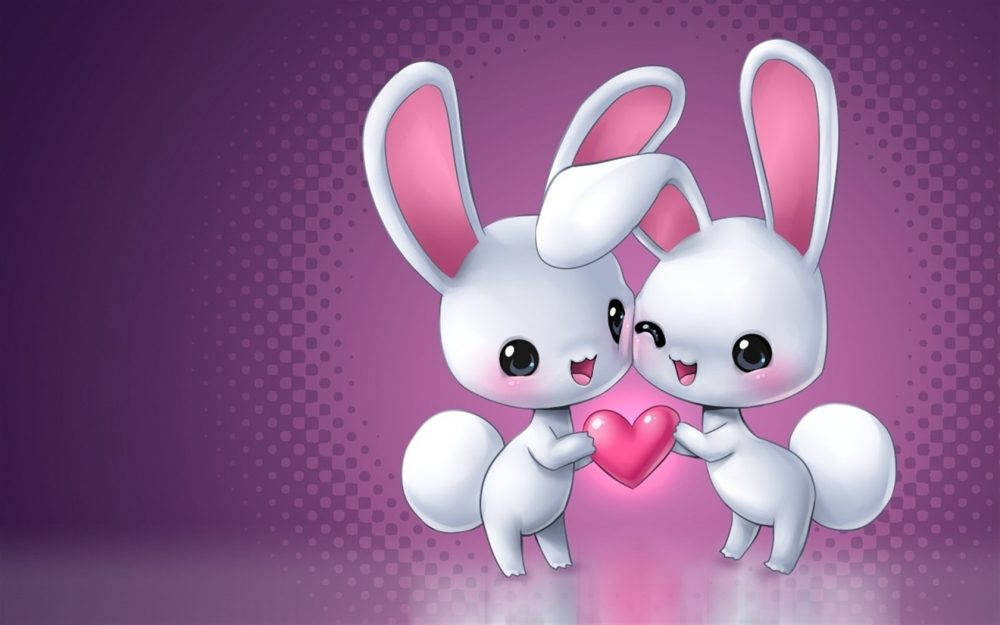 Two Cute White Rabbits Wallpaper