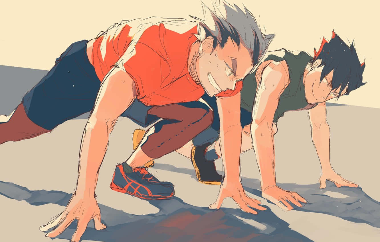 “two Members Of The Nekoma Volleyball Team Preparing For A Match” Wallpaper