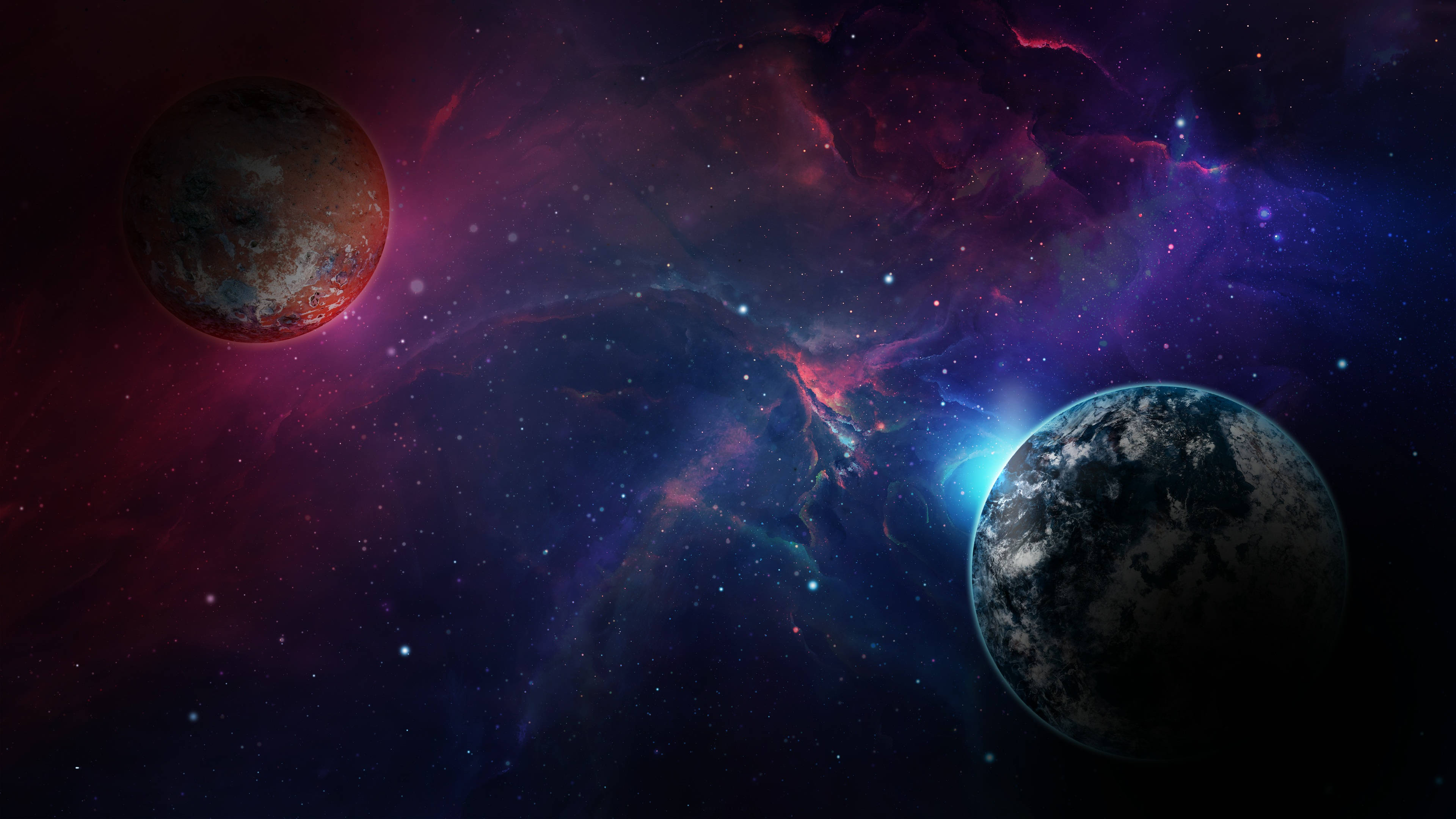 Two Planets In A Colorful Galaxy Wallpaper