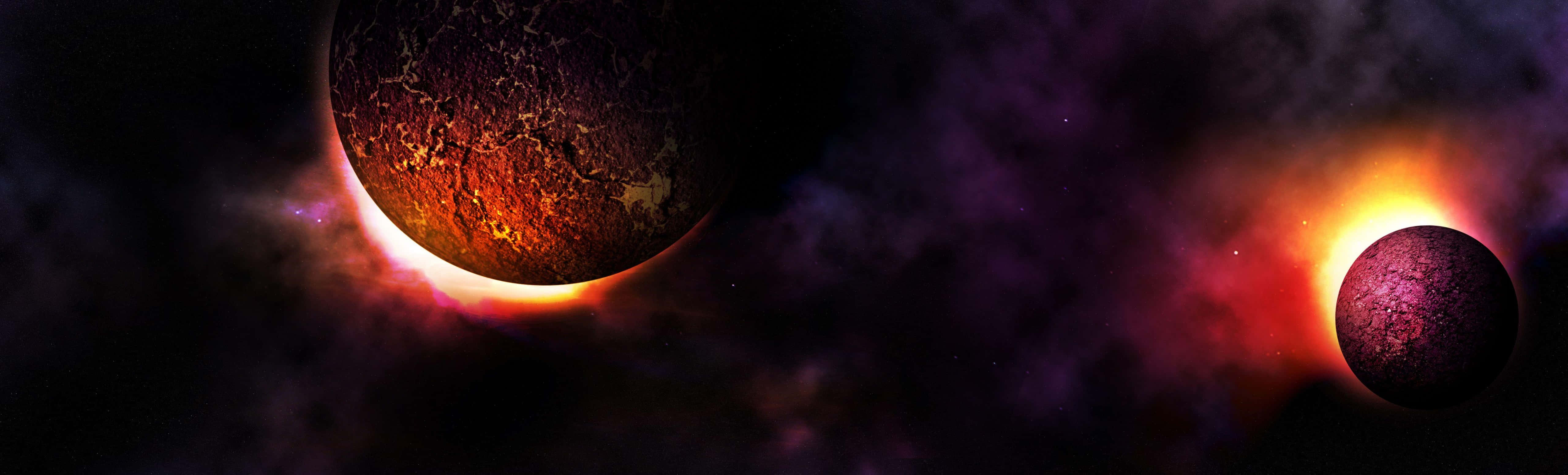 Two Planets In Space With A Bright Light Wallpaper