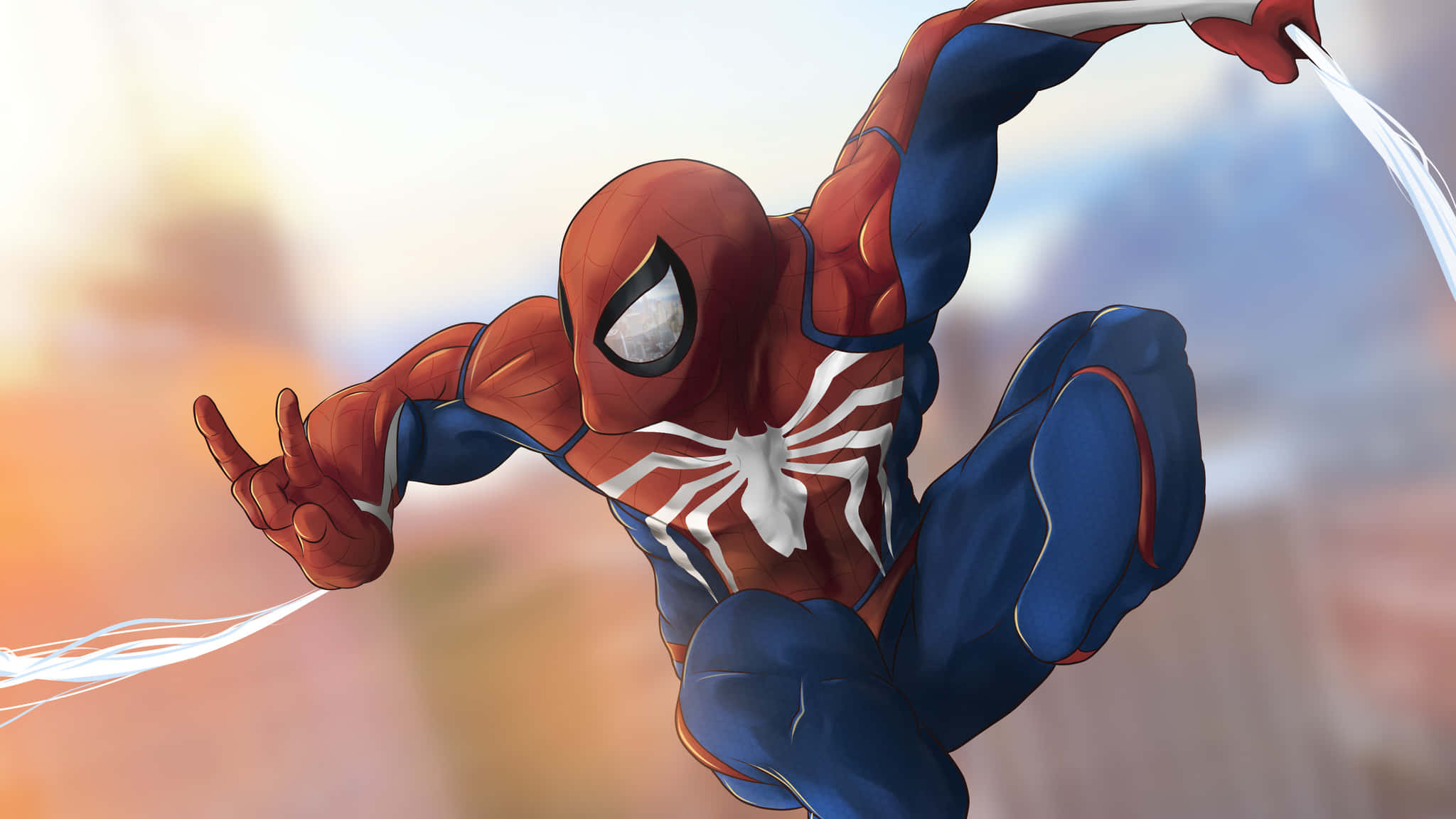 Ultimate Spider-man Swinging Through The City Wallpaper