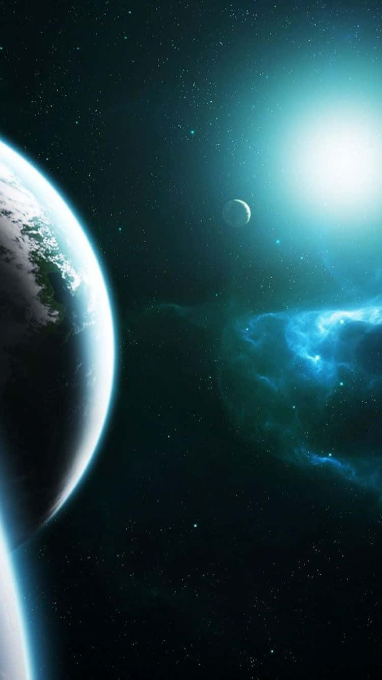 Universe Iphone Earth With Moon And Sunlight Wallpaper