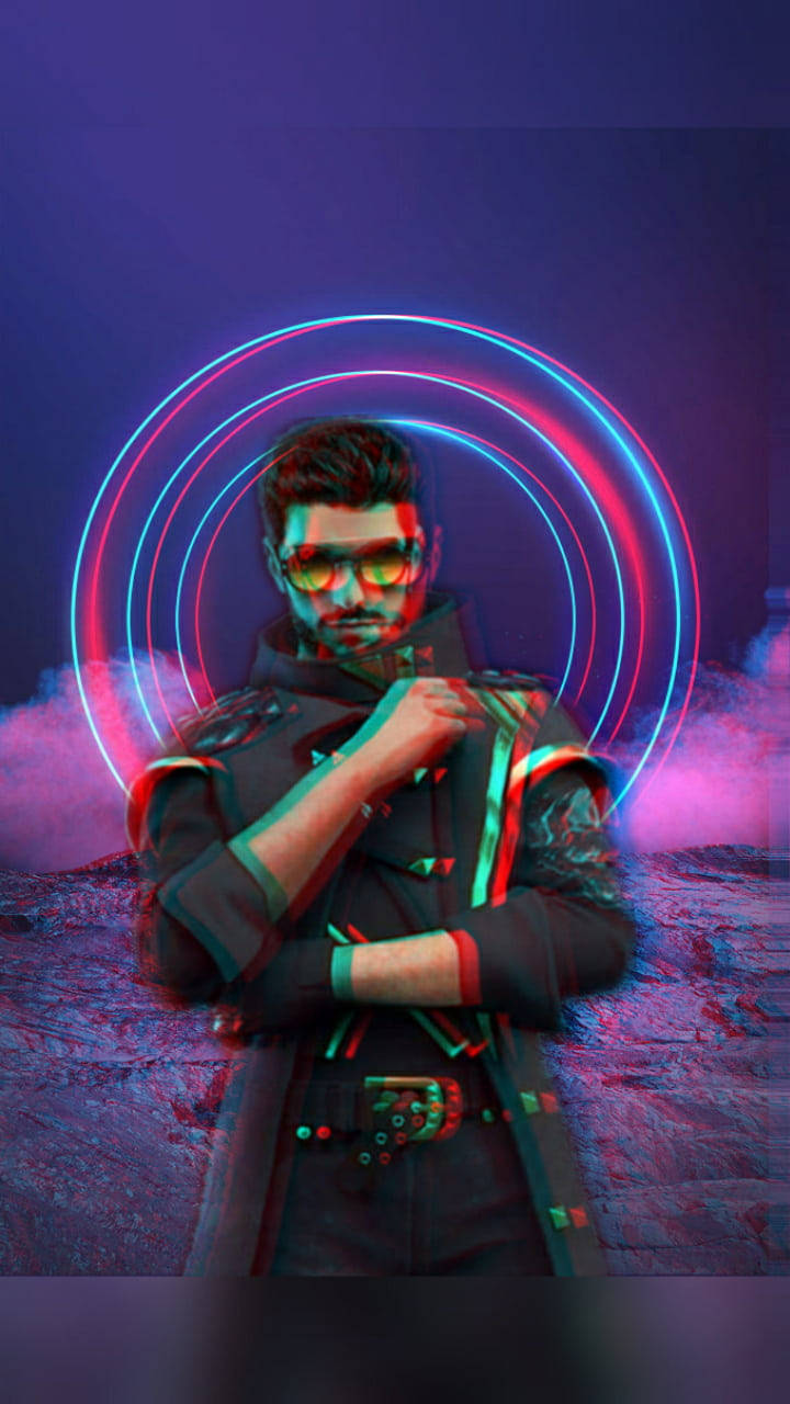 Unleash The Power With Free Fire's Dj Alok Character In Retro Glitch Effect Wallpaper