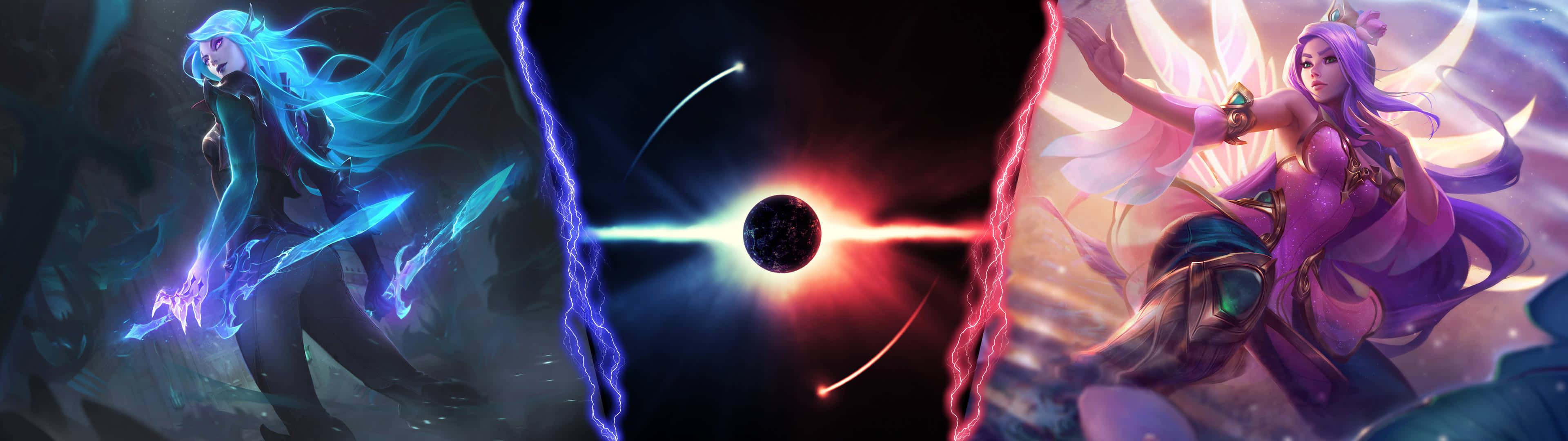 Unleash Your Competitive Spirit In The World Of League Of Legends With A Dual Screen Setup. Wallpaper