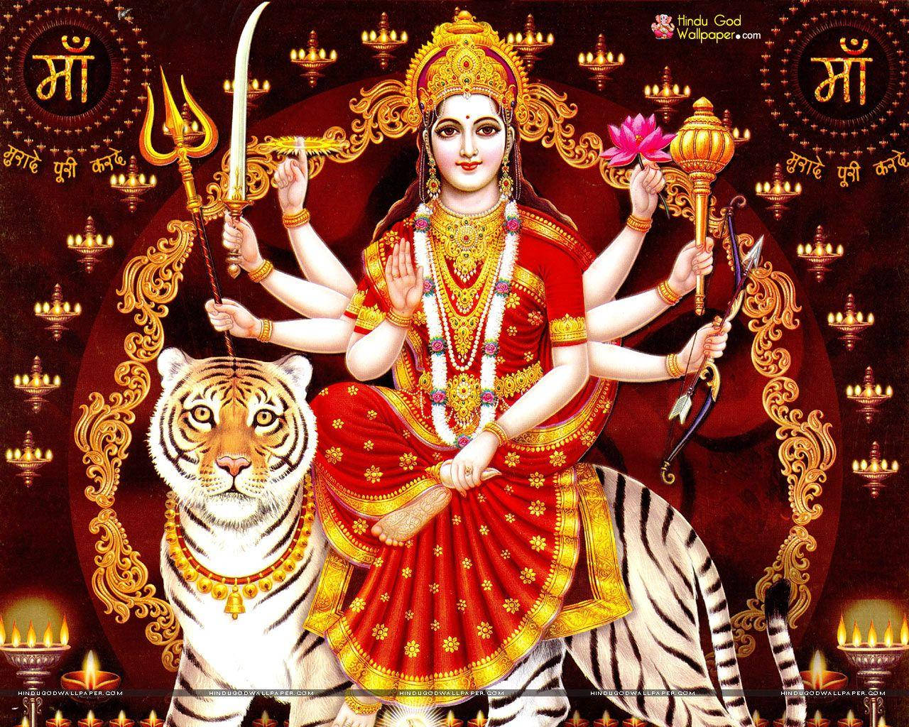 Vaishno Devi Holding A Sword And A Bow Wallpaper
