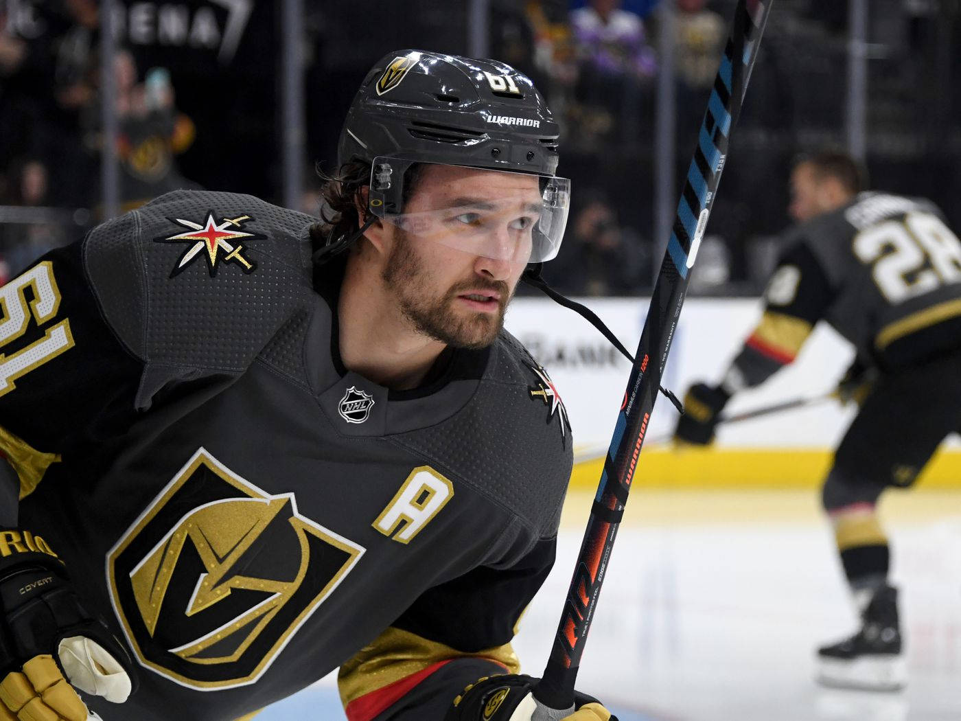 Vegas Golden Knights Athlete Mark Stone Side Angle Shot Wallpaper