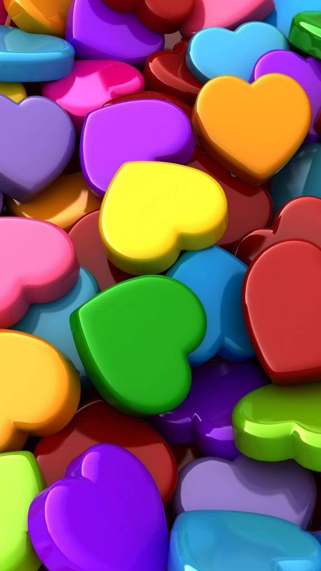 Vibrant 3d Heart Shapes On Android Phone Wallpaper