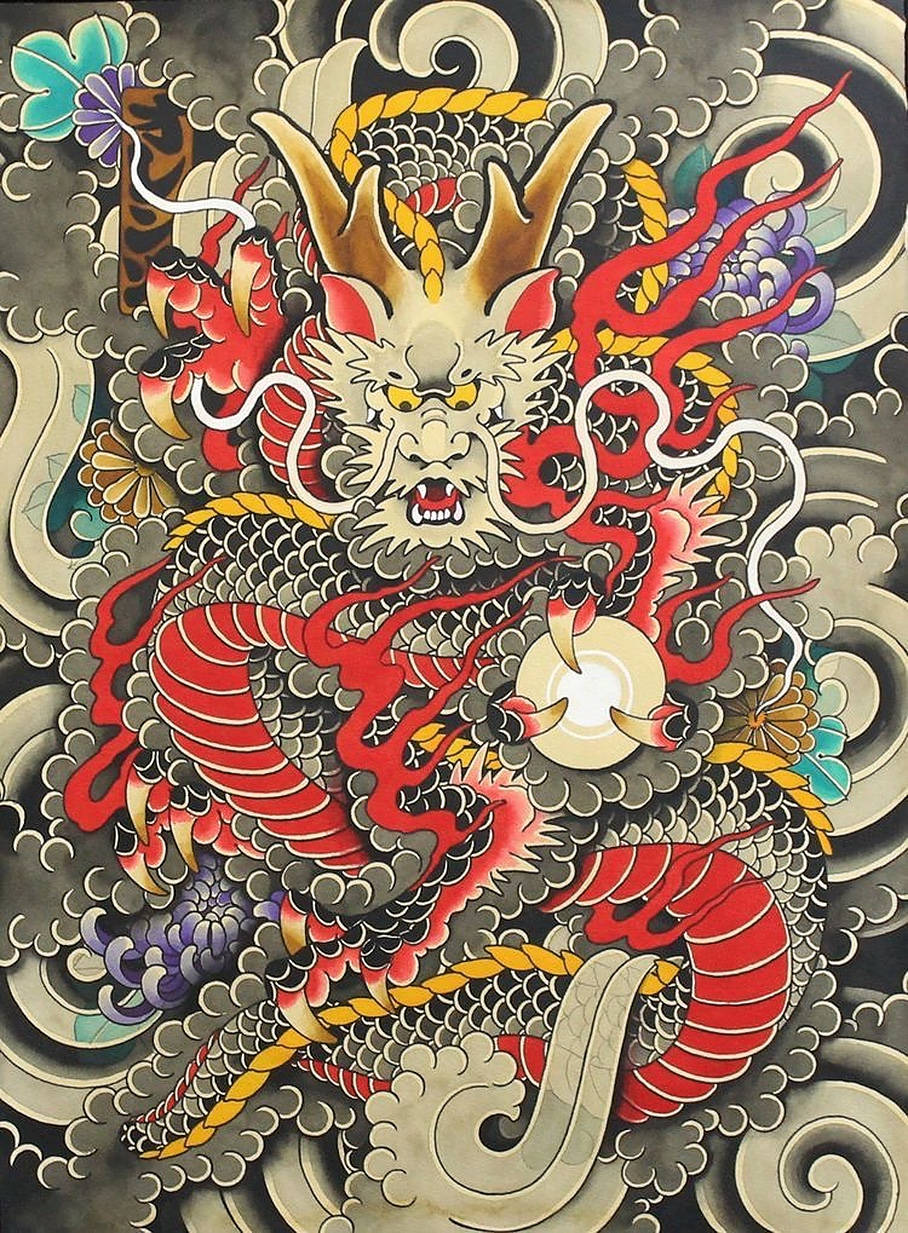 Vibrant Japanese Dragon Tattoo Design Wallpaper
