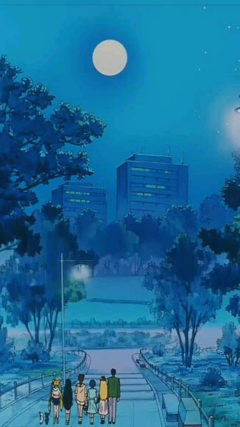 Vintage Anime Blue Night Sky Wallpaper