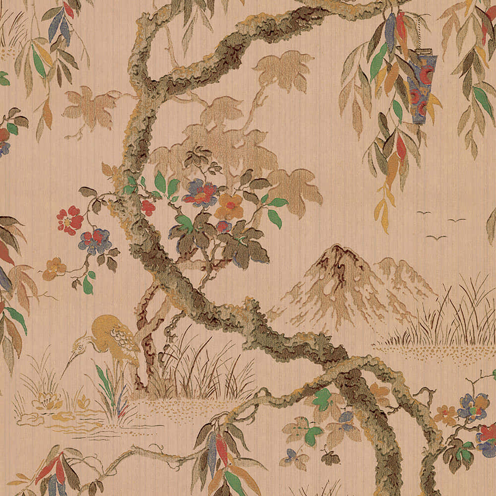 Vintage Asian Landscape Tapestry Wallpaper