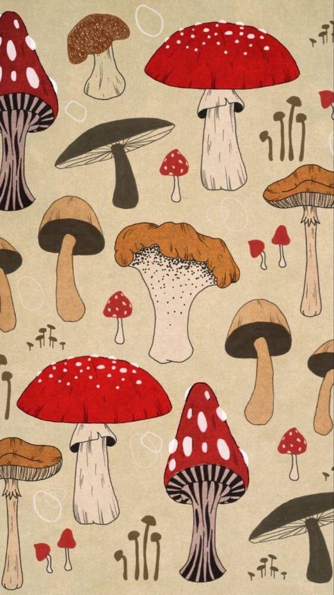 Vintage Cartoon Mushroom Aesthetic Wallpaper