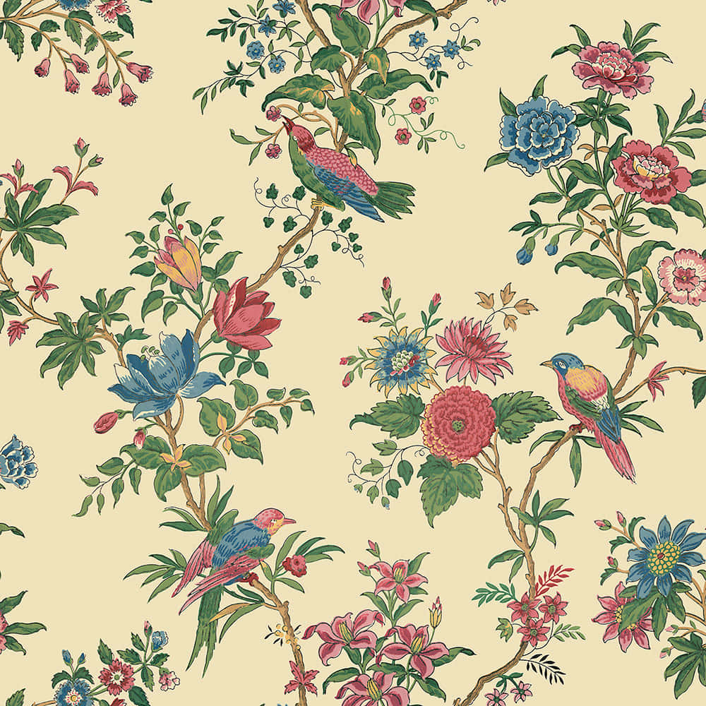 Vintage Floral Bird Pattern1920s Wallpaper