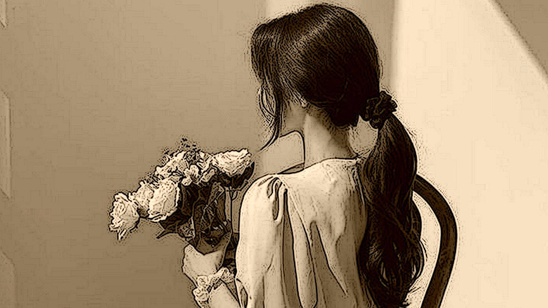Vintage Girl With Flowers Back Angle Pinterest Aesthetic Wallpaper