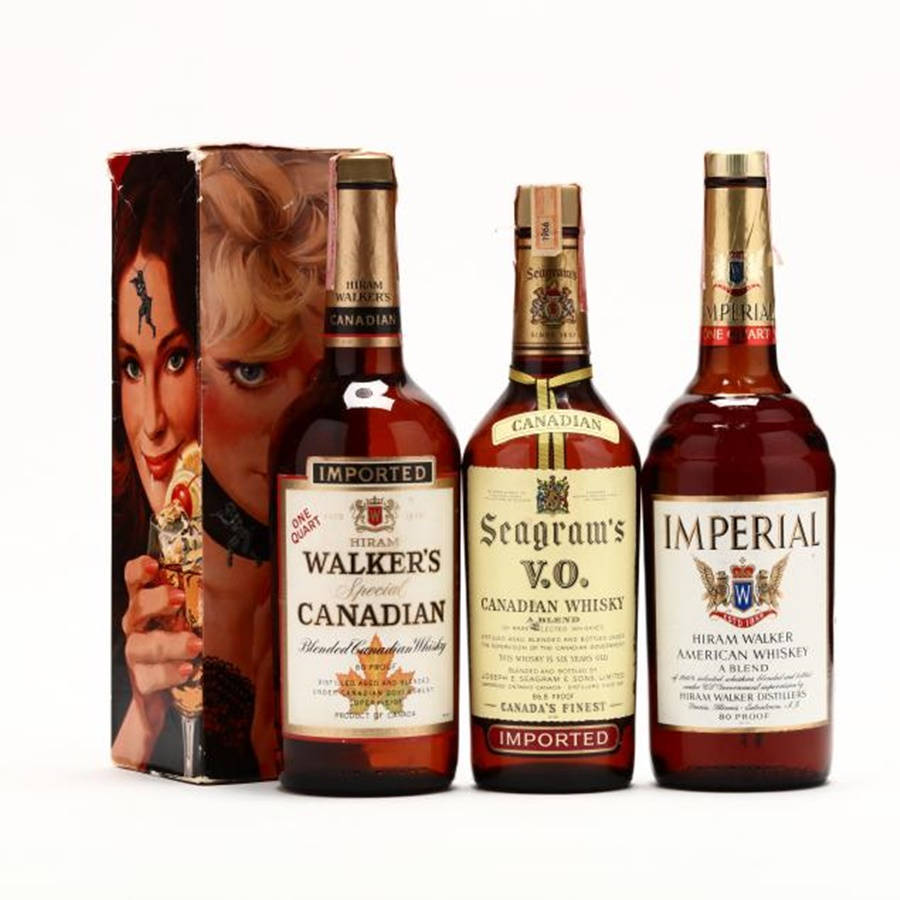 Vintage Hiram Walker Imperial Seagram's Canadian Whiskey Bottles Wallpaper