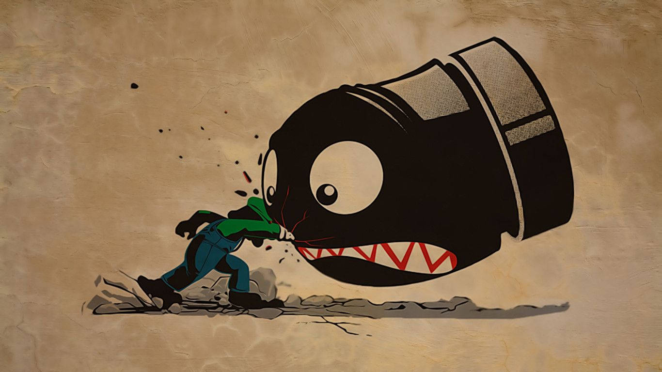 Vintage Luigi Fights Missile Wallpaper