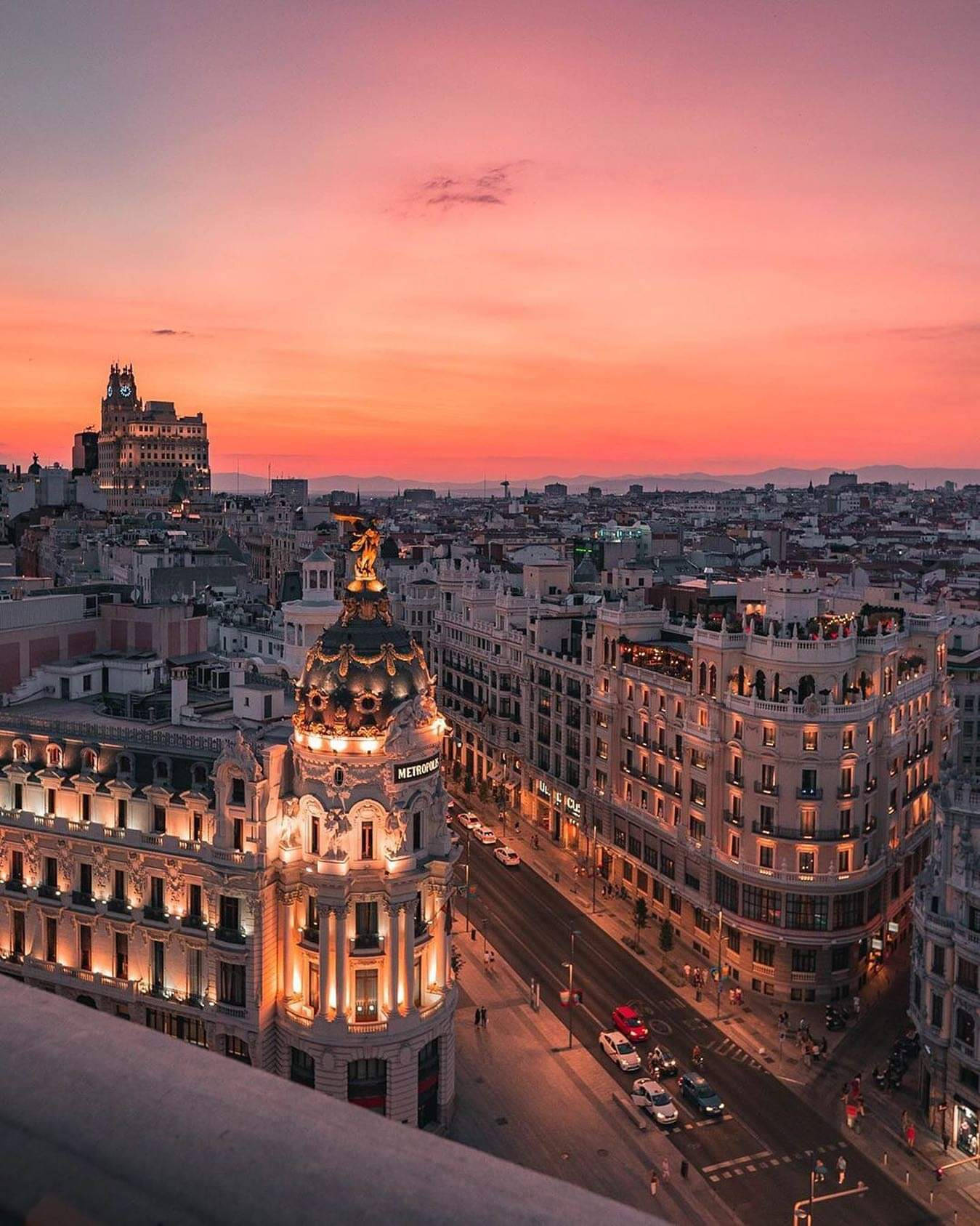 Vintage Madrid Spain Sunset Wallpaper