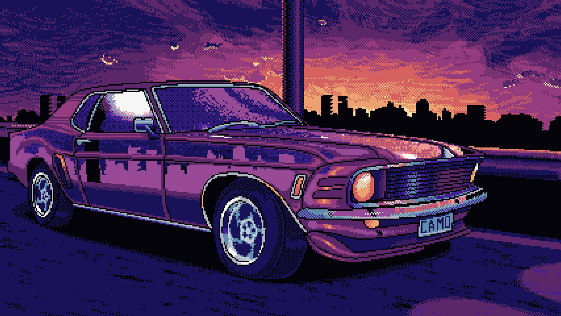 Violet Mustang 8-bit Art Wallpaper
