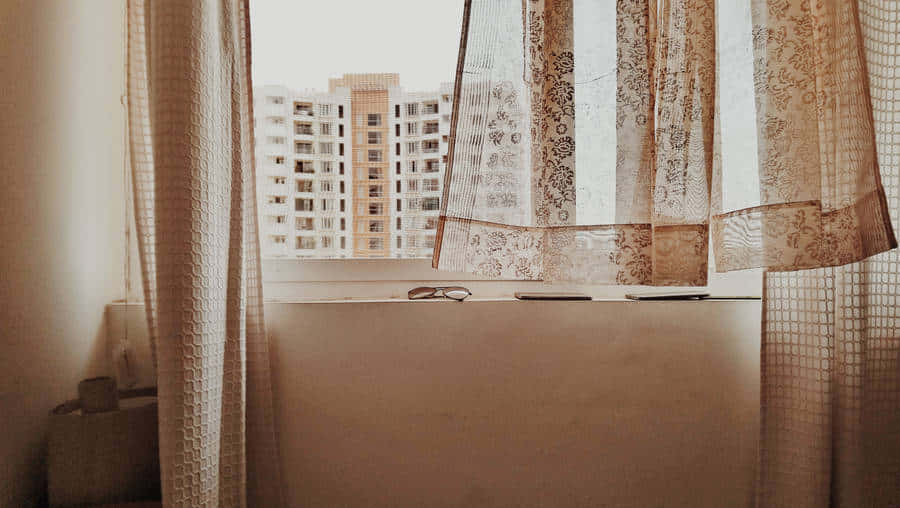 Warm Brown Curtain View Wallpaper