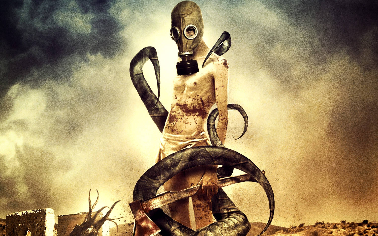 Wasteland Man With Gas Mask Wallpaper