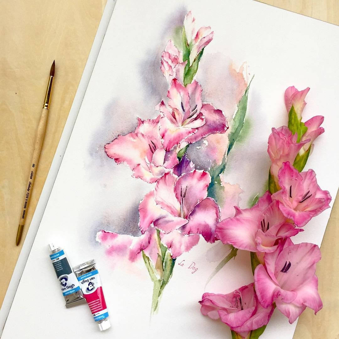 Watercolors And Gladiolus Flowers Wallpaper