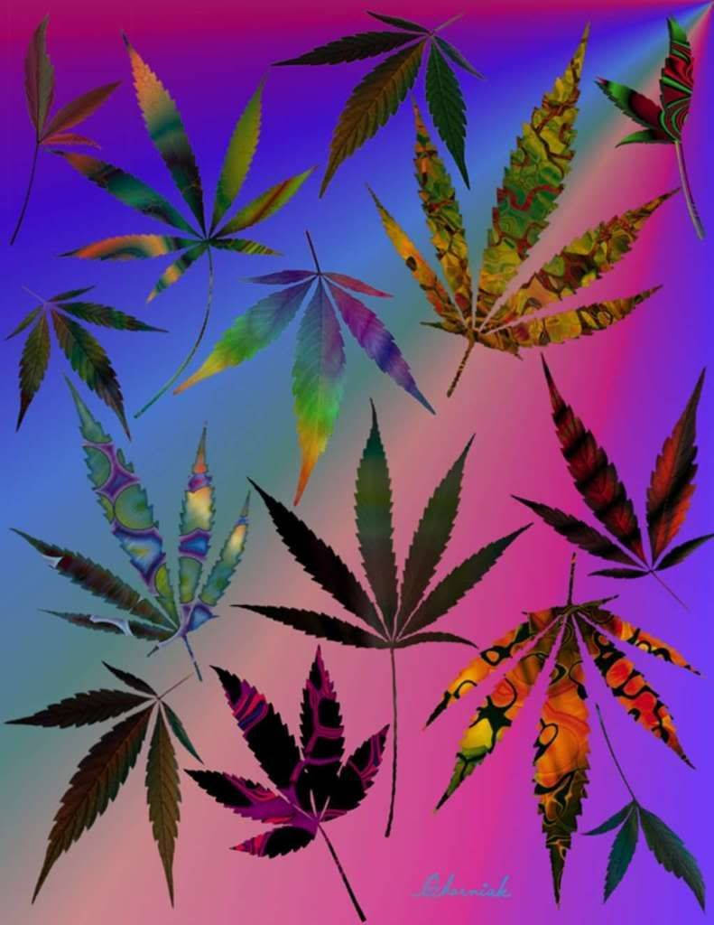 Weed Leaf Graphics In Rainbow-like Backdrop Wallpaper