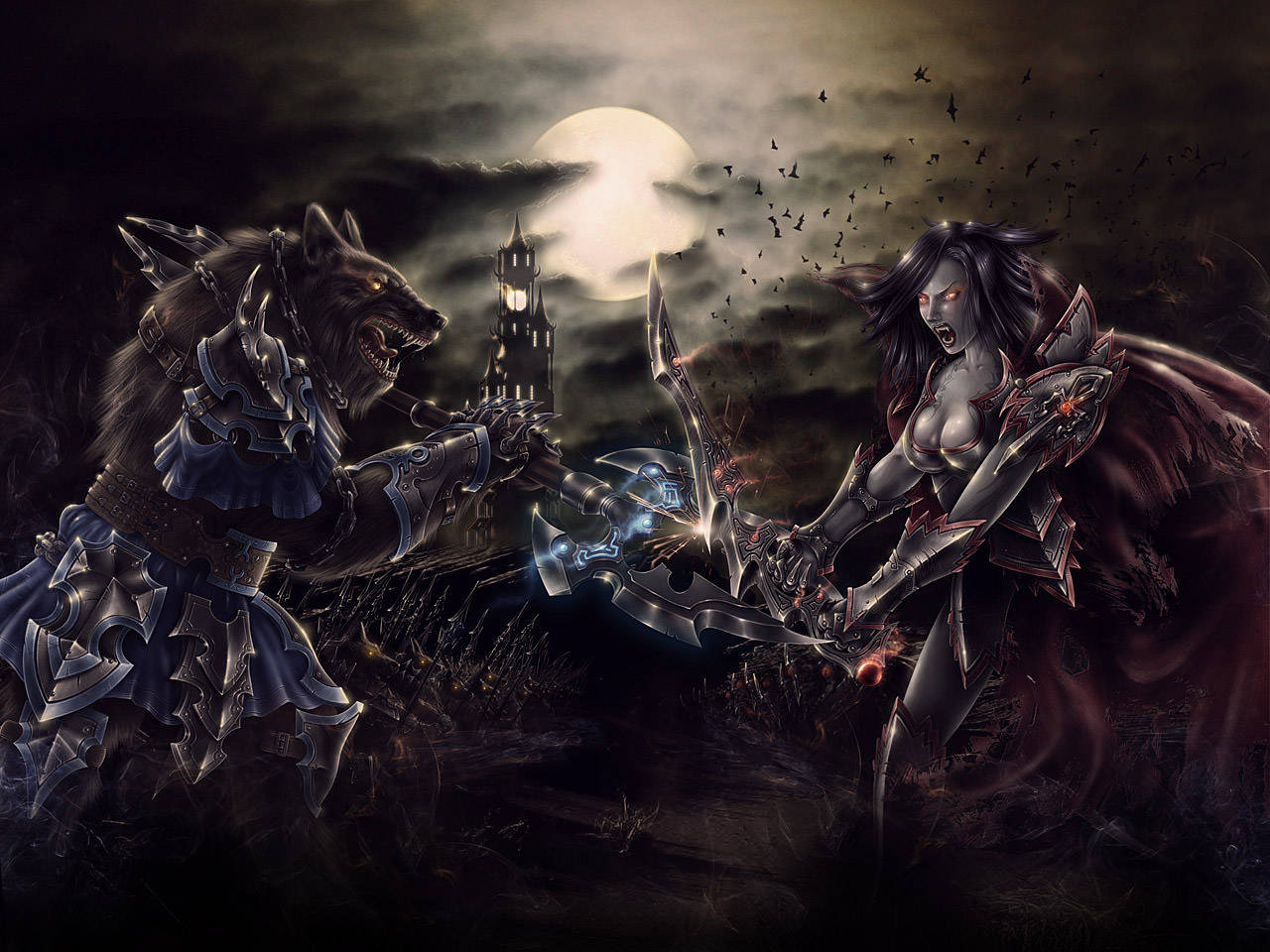 Werewolf And Vampire Battle Wallpaper
