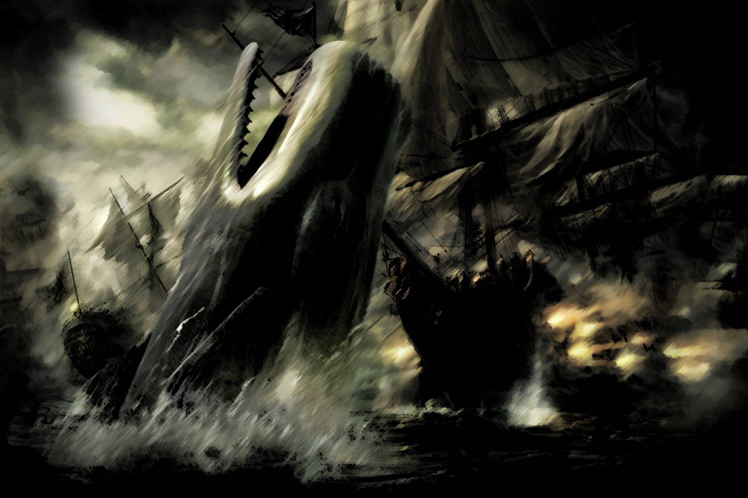 Whale Destroying Pirate Ships Wallpaper