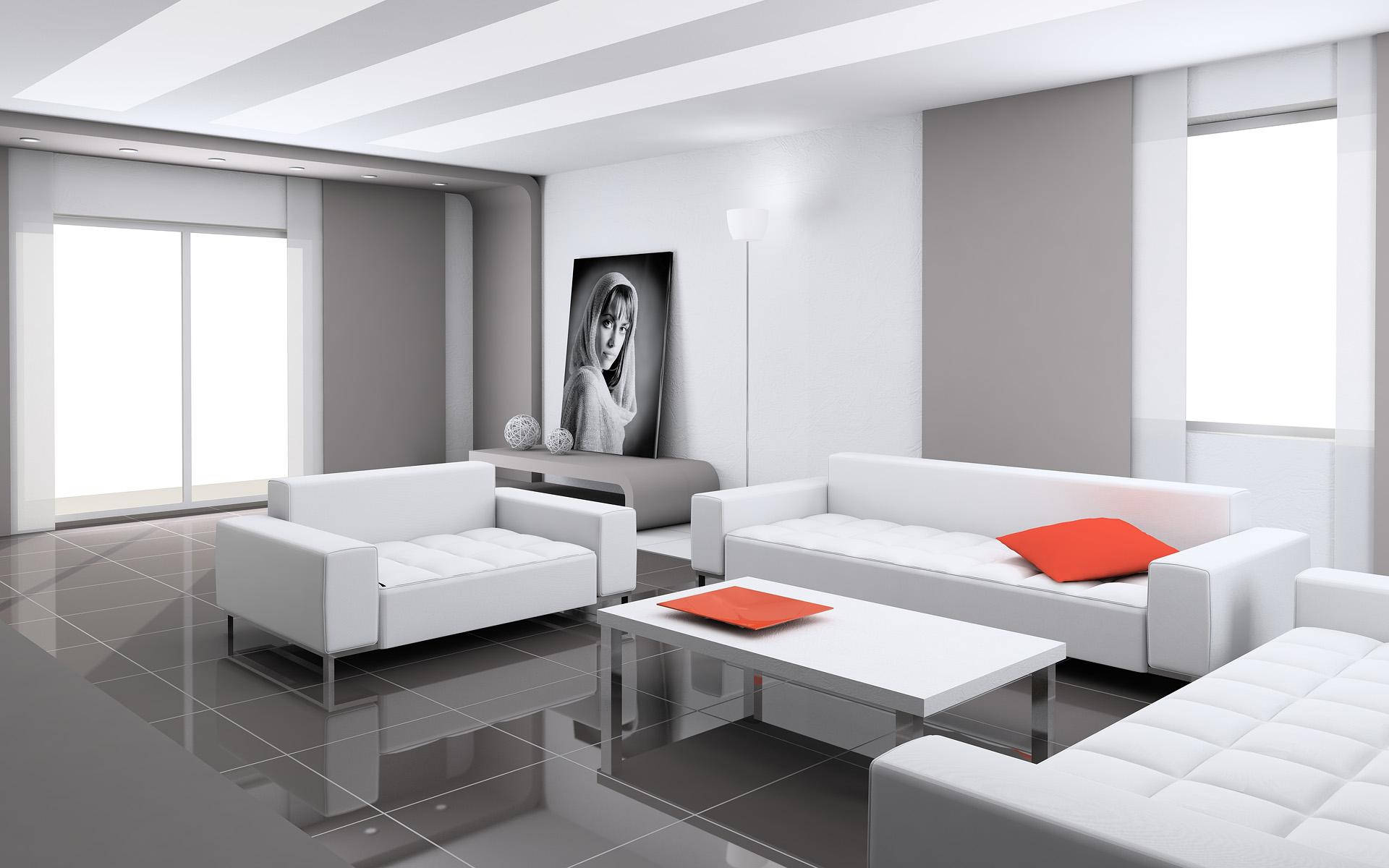 White And Gray Color Living Room Wallpaper