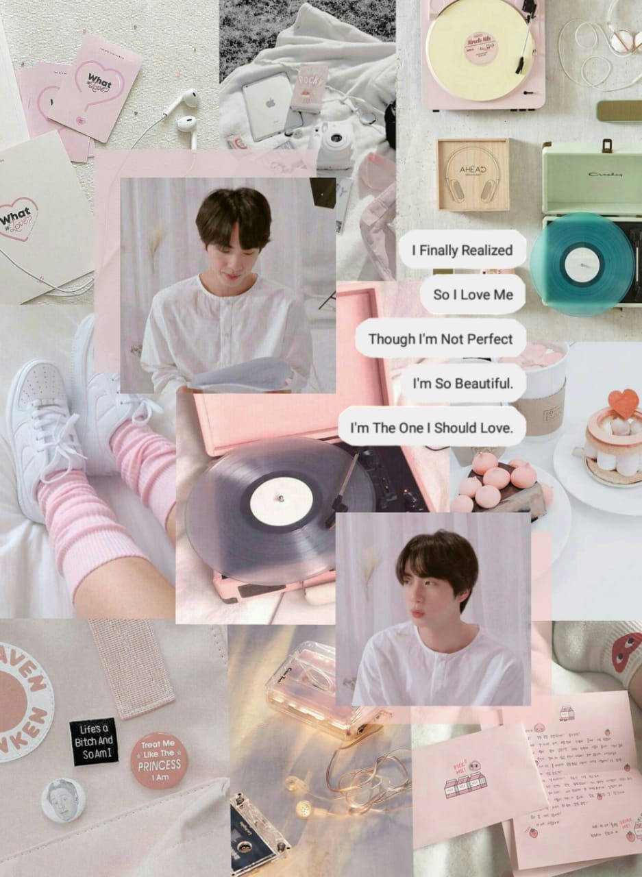 White And Pink Bts Jin Aesthetic Wallpaper
