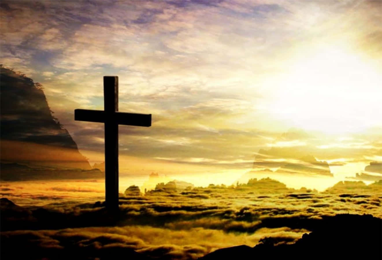 White Cross On A Sunrise Background Wallpaper