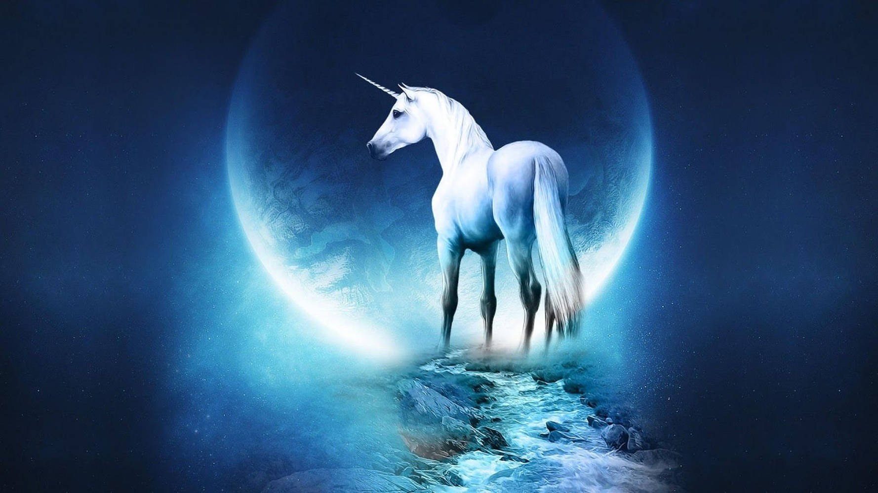 White Galaxy Unicorn And Moon Illustration Wallpaper