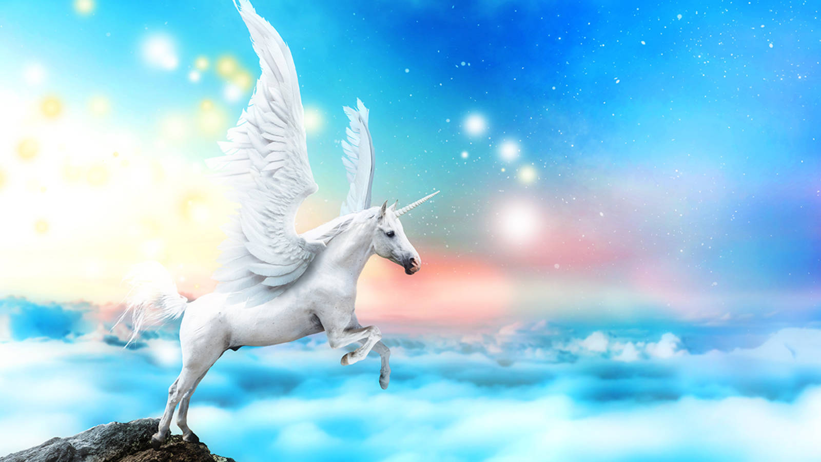 White Galaxy Unicorn In Pastel Blue Skies Wallpaper